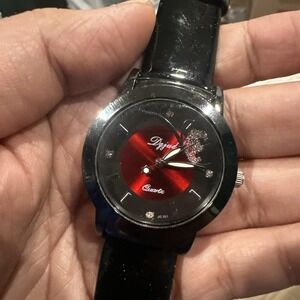 Working‎ Dgjud Women's Quartz Watch Black Dial Red Band- New Battery 38mm